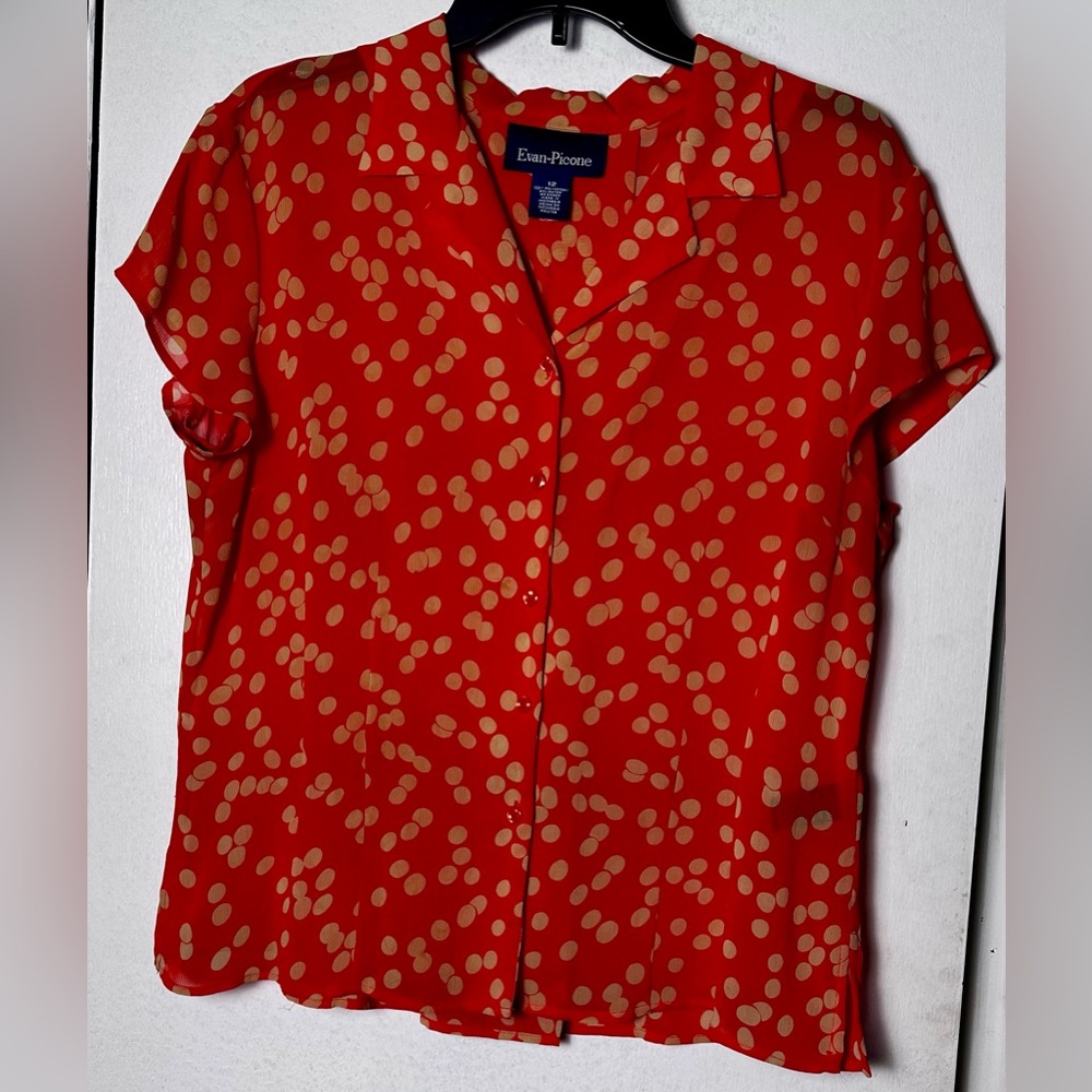 Evan Picone Bright Orange/Tan Polka Dot Women's Top